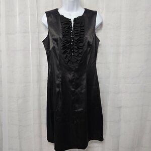 Connected Apparel Dress Black Satin Formal Sheath Ruffle Beaded Sleeveless 10